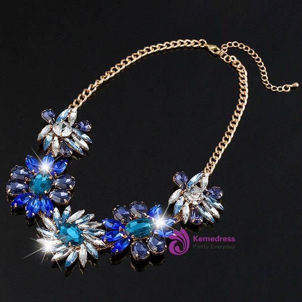 Rhinestone Pendant Necklace gem flower chain pendant necklace for women