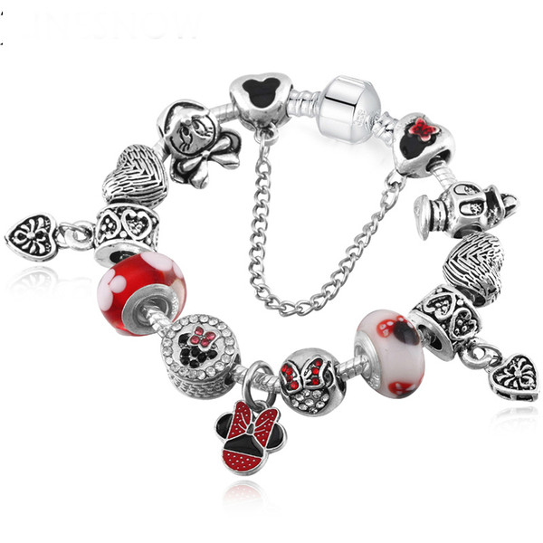 Red Pendant Crystal Beads 925 Sliver Plated Children lovely Bracelets & Bangles
