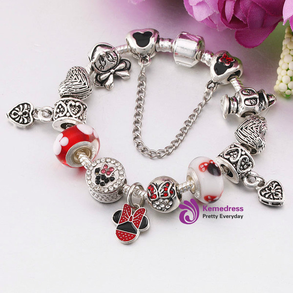 Red Pendant Crystal Beads 925 Sliver Plated Children lovely Bracelets & Bangles