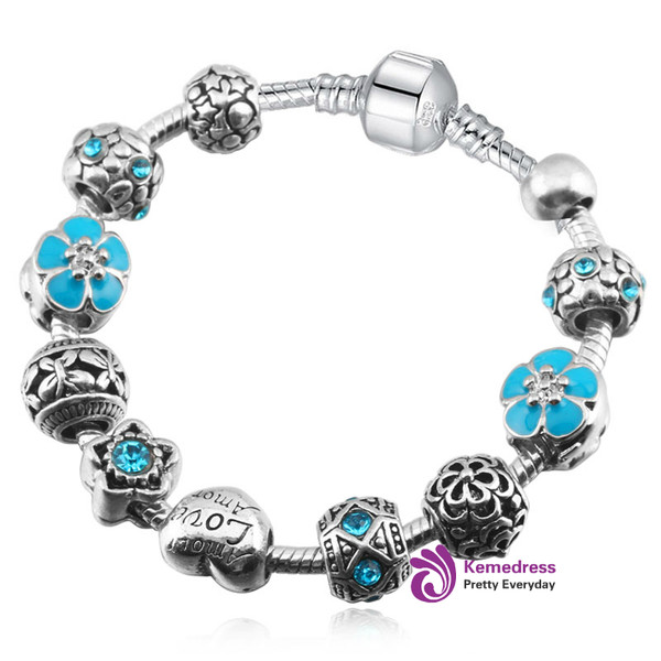 Pink Cherry Flower Heart Charms pan Bracelets For Women