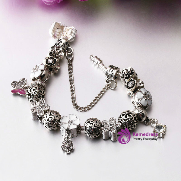 Unique Silver Crystal Charm Brand Bracelet for Women Brand Bracelets & Bangles Jewelry