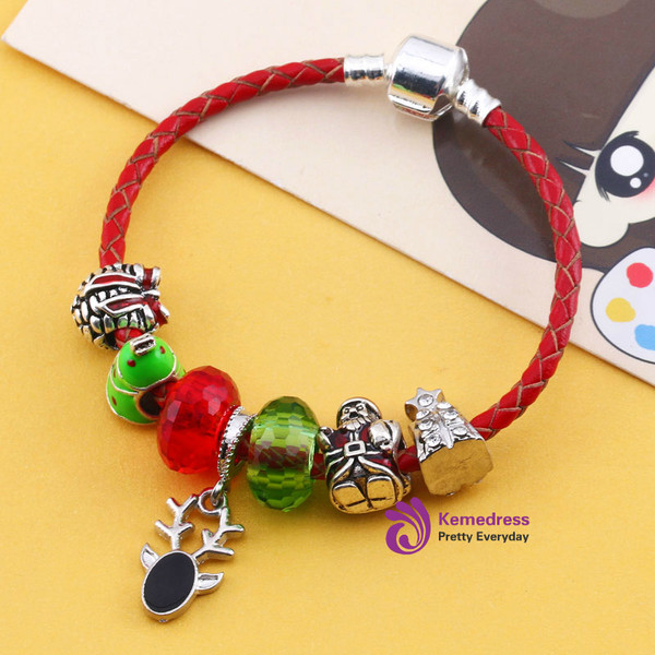 Silver Plated Charm Red Leather Bracelet For Women Silver Color