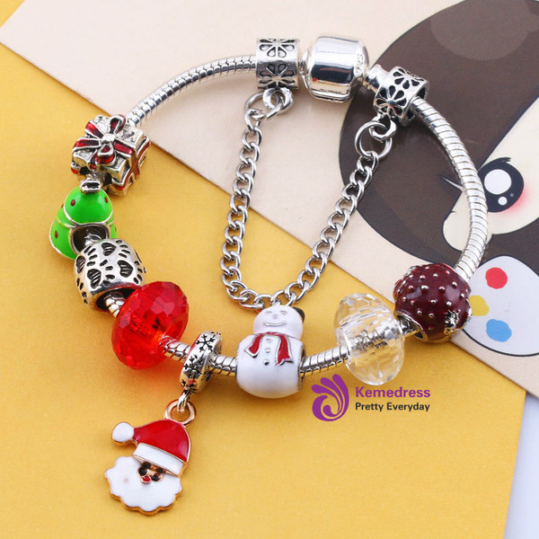 Silver Charms Beads pan Bracelets Fit European children Christmas Gift for Womens Jewelry