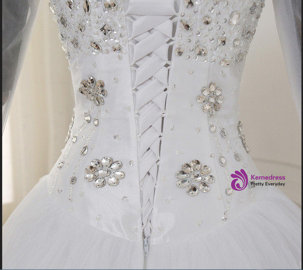 Flower Crystal Petals Train Long Leeves Backless Wedding Dress