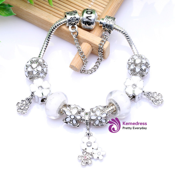 Pink Bead Animal Best Friend Charm Bracelet with Safety Chain for Women