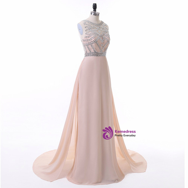 Chiffon Beaded Scoop A Line Light Blue Evening Dresses Long 2017