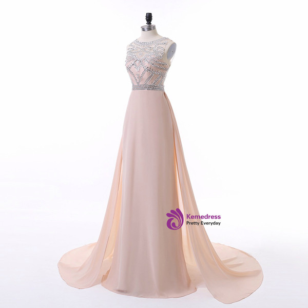 Chiffon Beaded Scoop A Line Light Blue Evening Dresses Long 2017