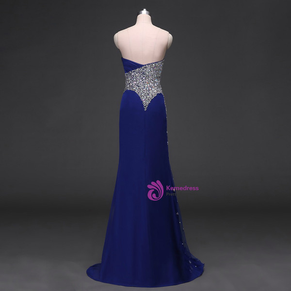 Sweetheart Mermaid Chiffon Beaded Royal Blue Evening Dresses Long 2017