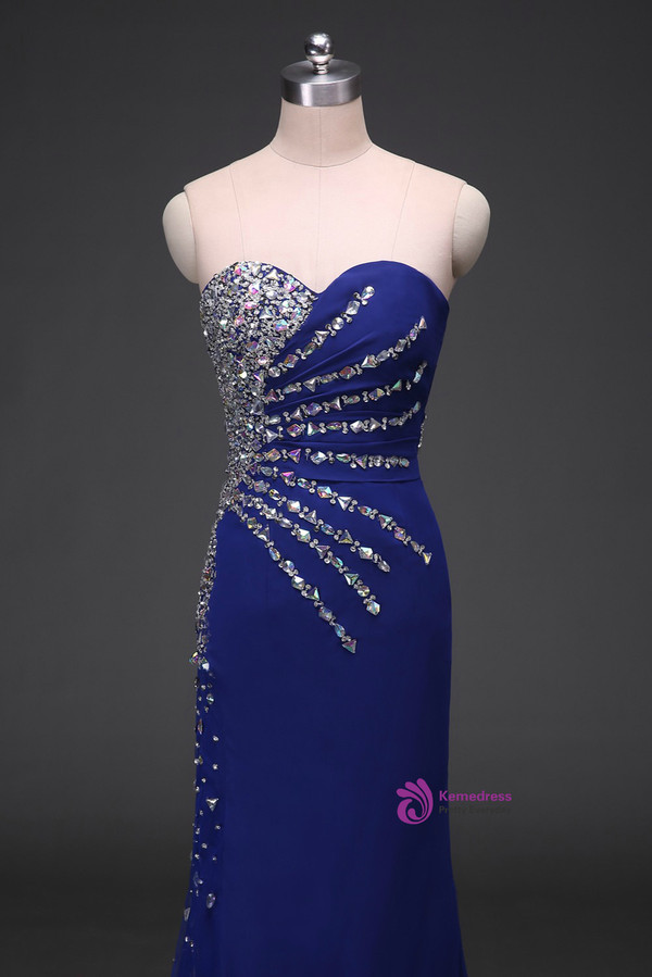 Sweetheart Mermaid Chiffon Beaded Royal Blue Evening Dresses Long 2017