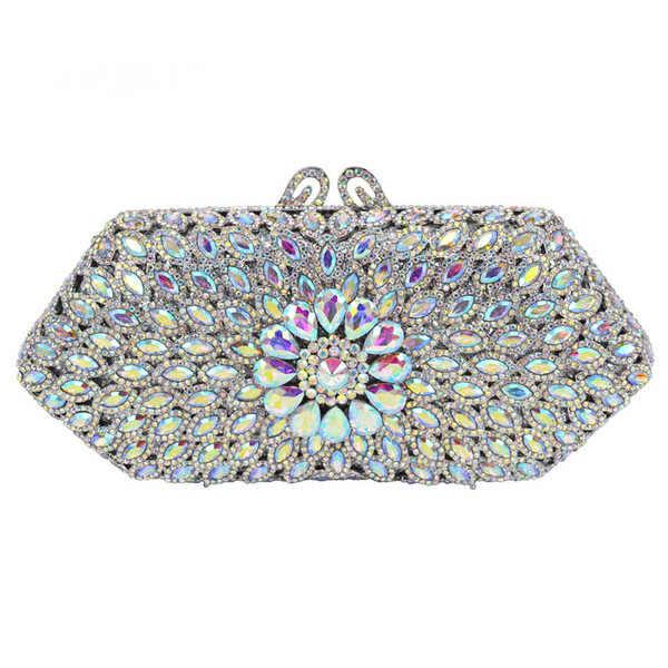 Silver Crystal Clutch Bag Women Party Wedding Bridal Purse