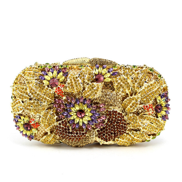 All drill metal hollow diamond flower bag bag