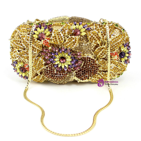 All drill metal hollow diamond flower bag bag