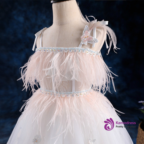 Children dress female child costume catwalk hosted flower skirt sling feathers