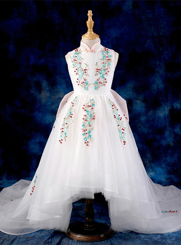 Children's princess dress with florets and little flowers in autumn