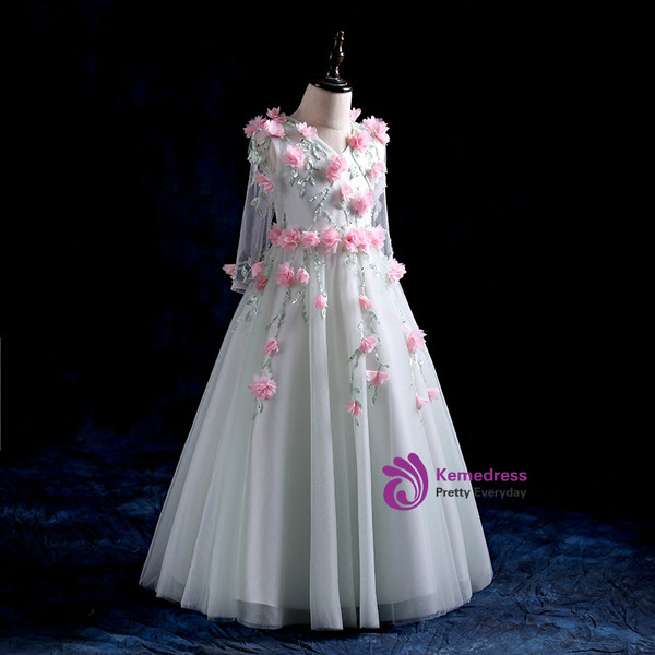 The children were wild flower fairy wedding dress dress with long sleeves