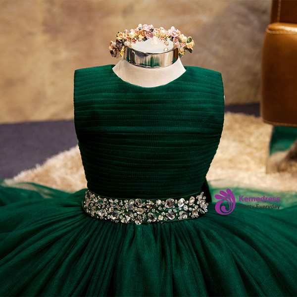 Green Tulle Beading Floor Length Flower Girl Dress
