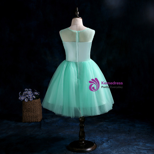 A-Line Green Sleeveless Tulle Appliques Flower Girl Dress