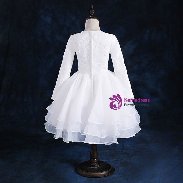 Long sleeved children's dress puffy princess dress and white gauze girl