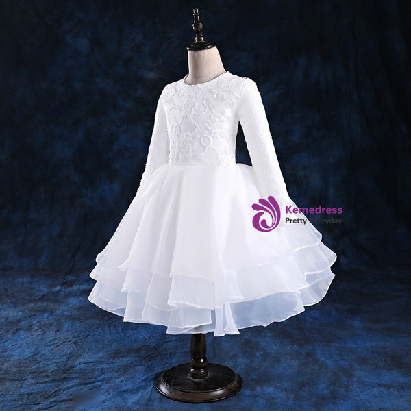 Long sleeved children's dress puffy princess dress and white gauze girl