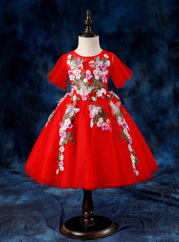 Ball Gown Red Tulle Appliques Princess Dress 2018