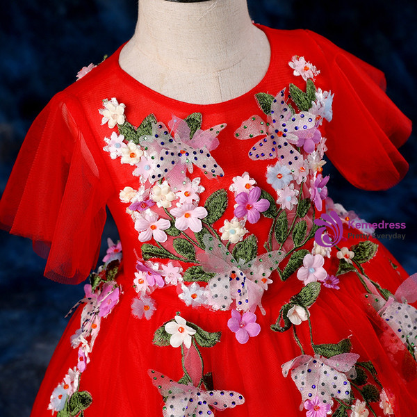 Ball Gown Red Tulle Appliques Princess Dress 2018