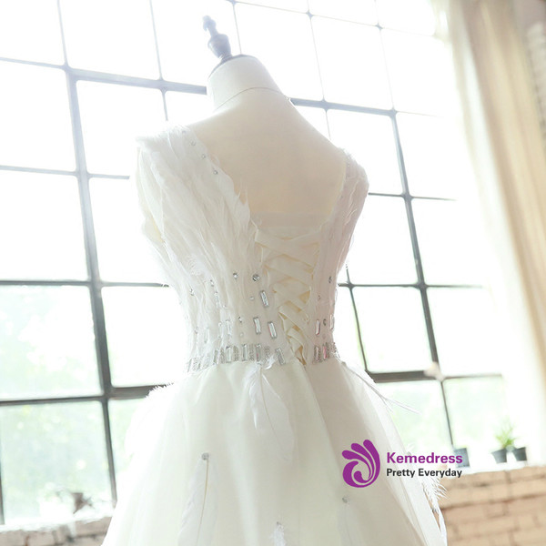 Wedding dress short dress evening dress feather ornaments toast