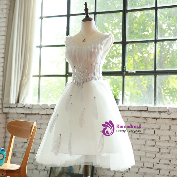 Wedding dress short dress evening dress feather ornaments toast