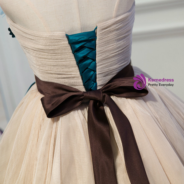 Champagne Strapless Tulle Flower Homecoming Dress 2018