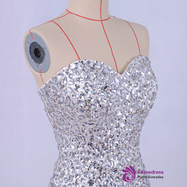 Feather Mermaid Evening Dress Crystals Bling Prom Party  Dresses