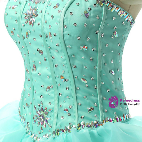 Mint Green Quinceanera Dresses 2018 Crystal Sweetheart Gorgeous Ball Gown
