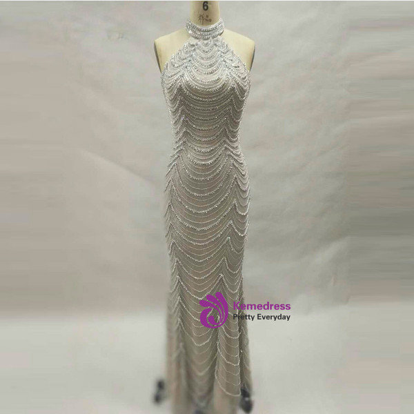 2017 High Neck Shining Crystal mermaid prom dress Formal Occasion