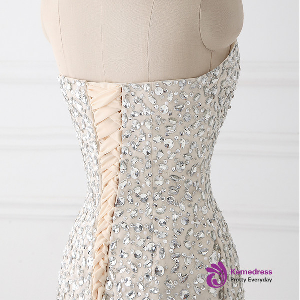 Beaded Evening dresses Sweetheart Slit Champagne Mermaid evening Dress