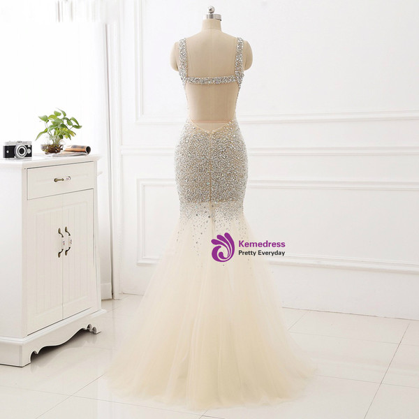 beaded Prom Dresses Mermaid Tulle Scoop Evening Party Dress
