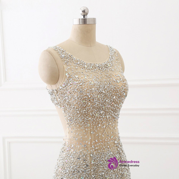 beaded Prom Dresses Mermaid Tulle Scoop Evening Party Dress