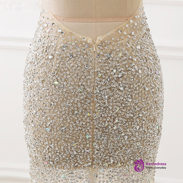 beaded Prom Dresses Mermaid Tulle Scoop Evening Party Dress