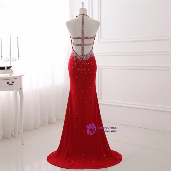 Mermaid Red Long Prom Dress Sparky White Beading Sexy Party Gown