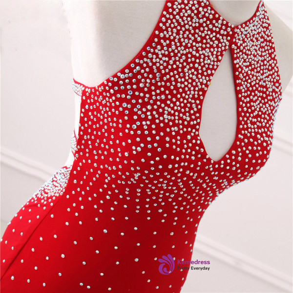 Mermaid Red Long Prom Dress Sparky White Beading Sexy Party Gown