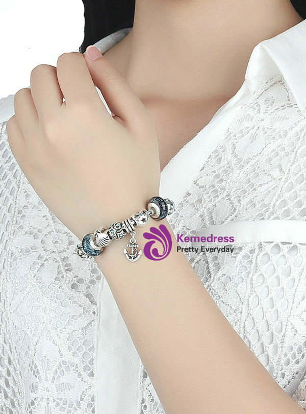 Black Glass Beads Anchor Pendant Charms Bangles