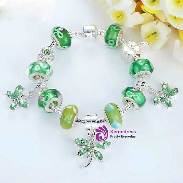Butterfly Charm Bracelet Bangle For Women With Green