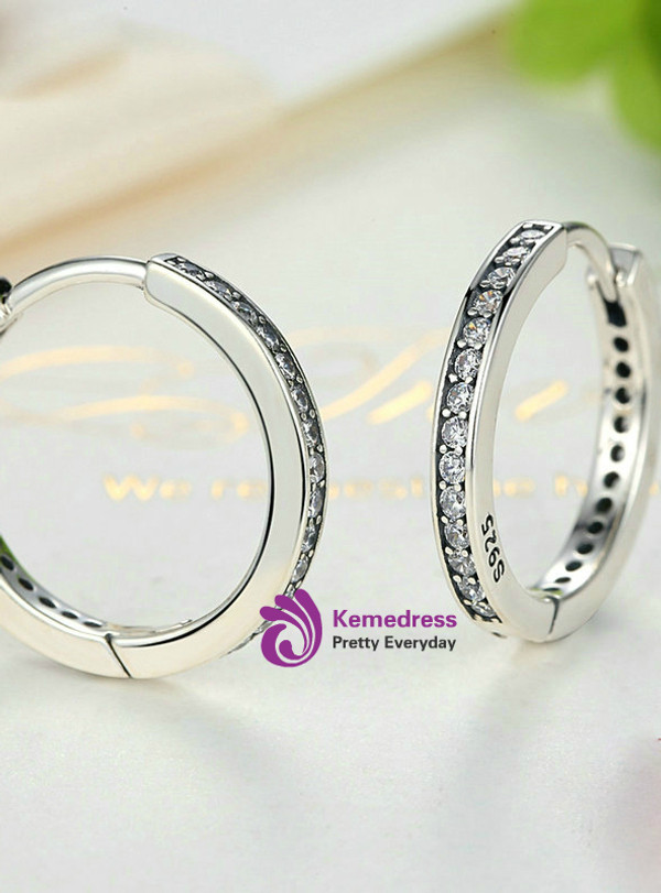 925 Sterling Silver CZ Simple Female Hoop Earrings