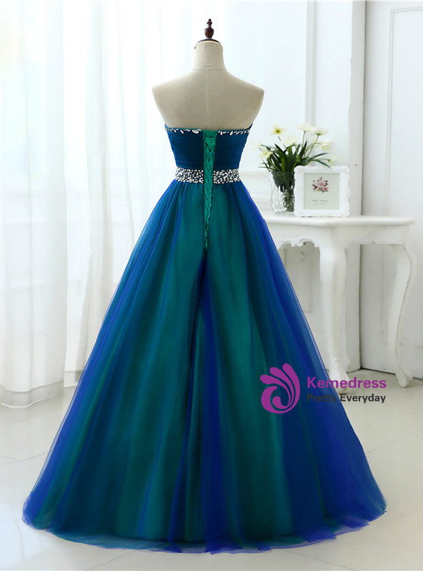 A Line Sexy Sweetheart Soft Tulle Long Prom Dresses With Crystal