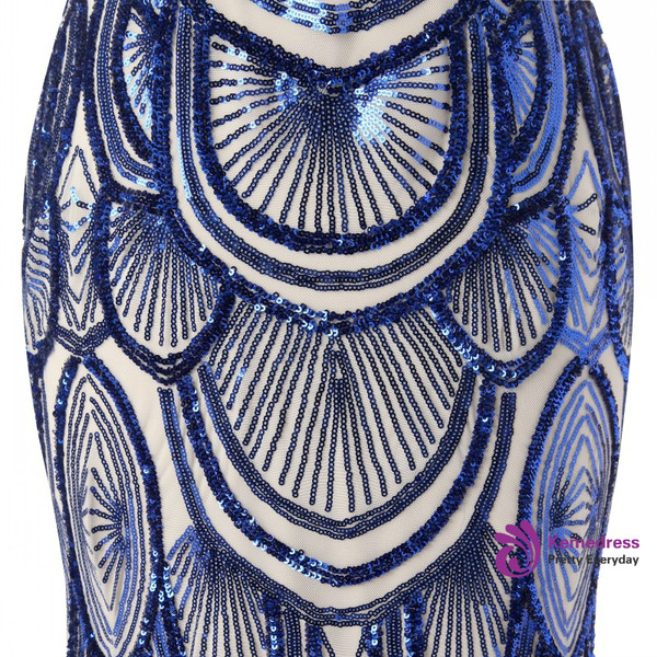 In Stock:Ship in 48 hours Mermaid Blue Sequins V-neck Prom Dress