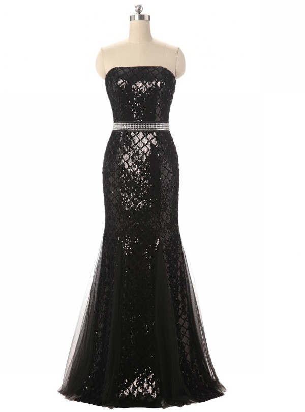 In Stock:Ship in 48 hours Strapless Sheath Black Prom Dress
