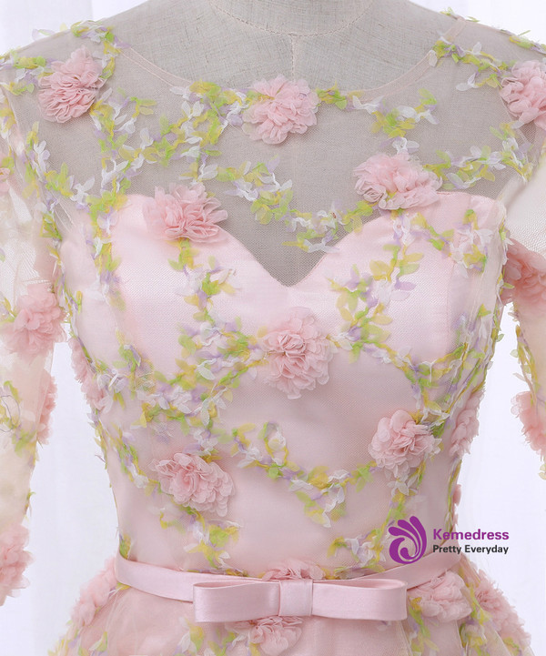 In Stock:Ship in 48 hours Pink Half sleeve Homecoming Dress