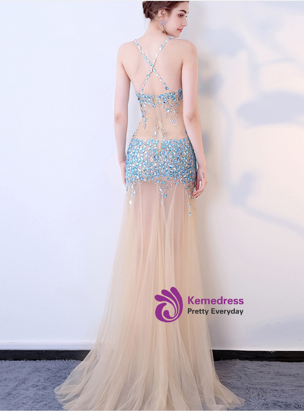 In Stock:Ship in 48 hours Sexy Champagne Tulle Prom Dress