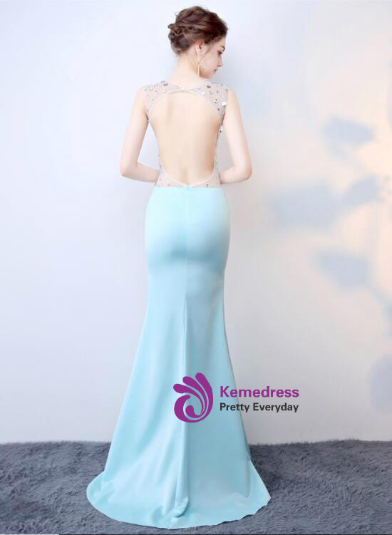 In Stock:Ship in 48 hours Mermaid Blue Prom Dress