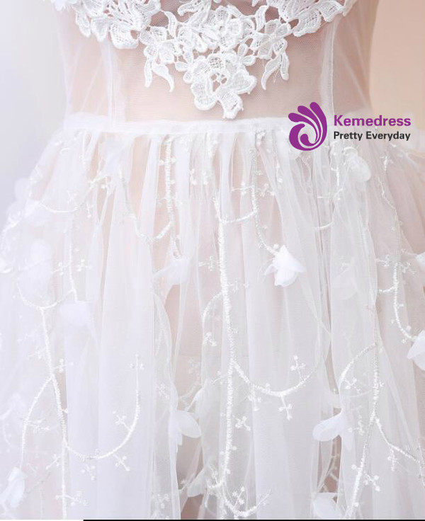 In Stock:Ship in 48 hours V-neck White Mini Allure See Through