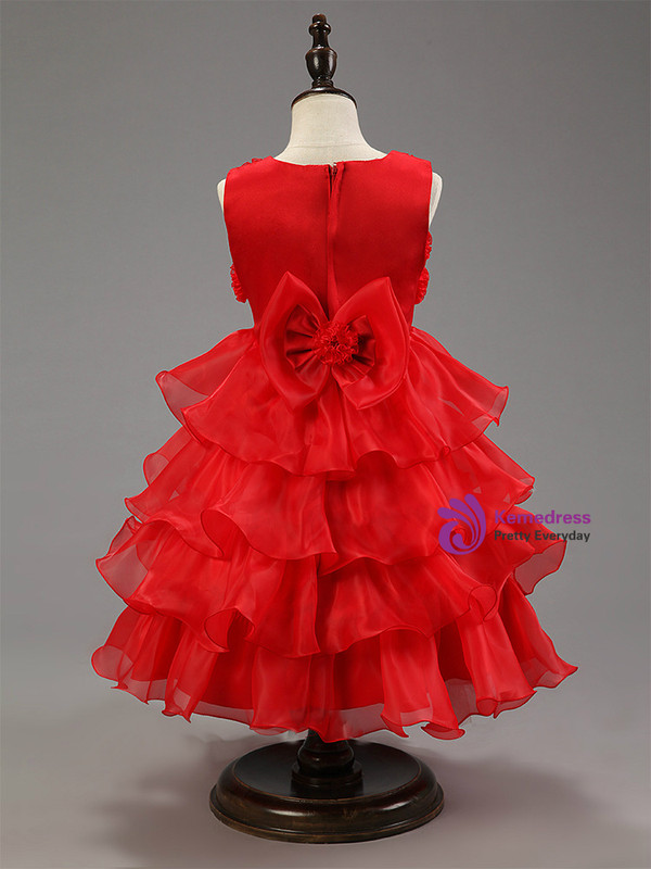 In Stock:Ship in 48 hours Organza Ruffle Red Flower Dress