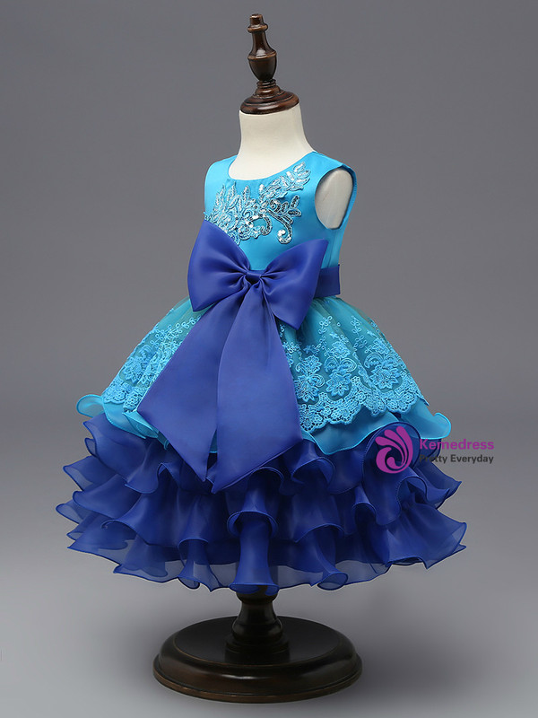 In Stock:Ship in 48 hours Blue Big Bow Girl Dress