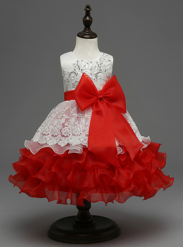 In Stock:Ship in 48 hours Red Big Bow Girl Dress